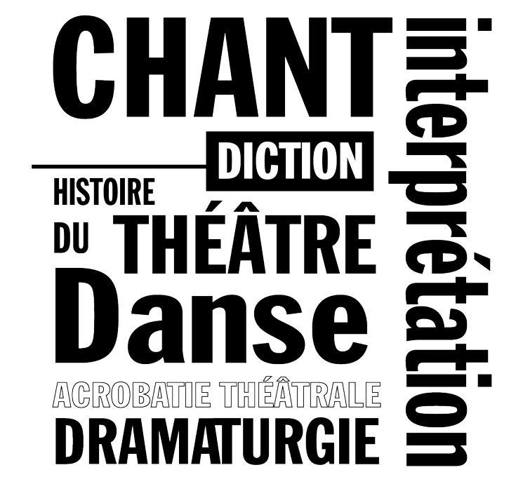 Chant, Diction, Histoire du Théâtre, Danse, Acrobatie théâtrale, Dramaturgie, Interprétation